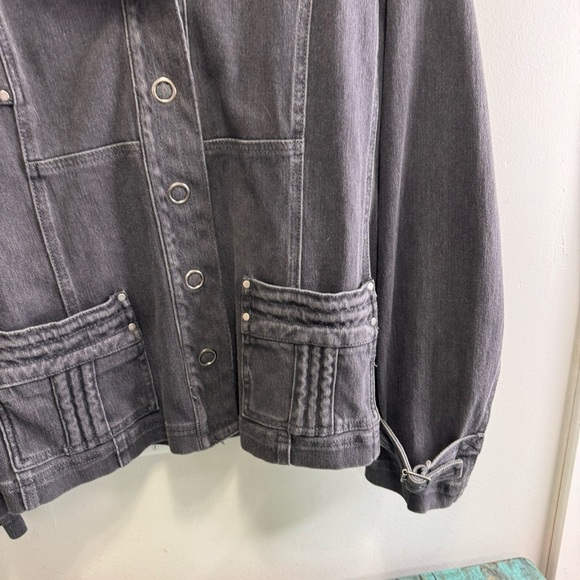 Coldwater Creek Faded Black Snap Button Down Denim Jean Jacket Size Large - Picture 4 of 13